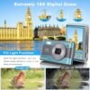 4K Digital Camera Full HD Kids Digital Camera 64MP Compact Digital Camera with 64GB Card 18X Digital Zoom Point and Shoot Camera Portable Camera for Teens Students Boys Girls Seniors - Image 2