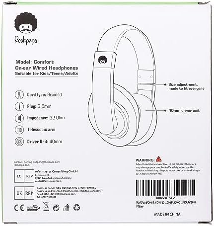 rockpapa Comfort Kids Headphones for School, Lightweight Childrens Boys Girls Teens Over-Ear Headphones Wired 3.5mm for CD DVD Player Tablet Phone Travel Black/Green - Image 8