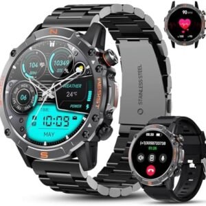 WalkerFit Smart Watch for Men- Answer/Dial Calls with 110 Sport Models,IP68 Waterproof Fitness Watch with Heart Rate Monitor,Android Smart Watch for iPhone Compatible, 1.43" AMOLED Display, Steel Band
