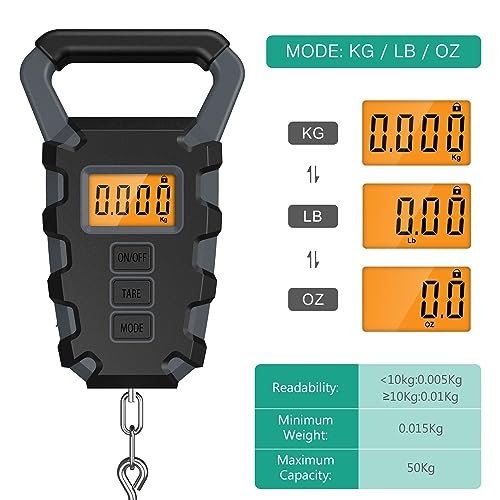 ORIA Digital Fishing Scale, (Upgraded)Fishing Postal Hanging Hook Scale, 110lb/50kg Waterproof Luggage Scale with Tape Measure, Digital Fishing Scale with Fish Gripper, Backlit LCD Display, Grey - Image 2