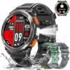 EIGIIS KE5 Military Smart Watch for Men with Flashlight SOS 3ATM Waterproof Watch 530mAh Big Battery 1.45" Rugged Tactical Smartwatch with Compass Elevation Barometer Fitness Watch for iPhone Android