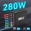 280W USB C Charger Block, 8-Port USB Charging Station GaN III PD 65W Laptop Charger Adapter Compatible with MacBookPro/Air,DELL,iPad,Portable Charging Station for iPhone,Samsung Galaxy (Black) - Image 2