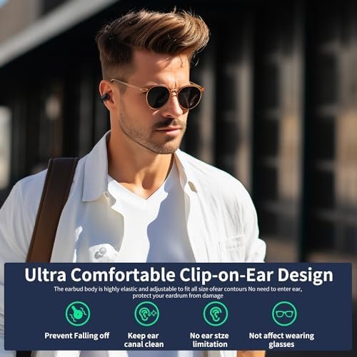 Open Ear Clip Bone Conduction Wireless Earbuds Bluetooth 5.3,Sports Earphones Built-in Microphone with Earhooks,with Digital Display Charging Case,IPX7 Waterproof Fitness Headphones for Runnin(Black) - Image 7