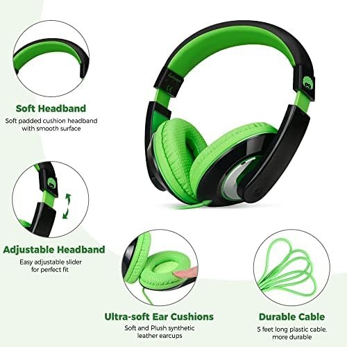 rockpapa Comfort Kids Headphones for School, Lightweight Childrens Boys Girls Teens Over-Ear Headphones Wired 3.5mm for CD DVD Player Tablet Phone Travel Black/Green - Image 2