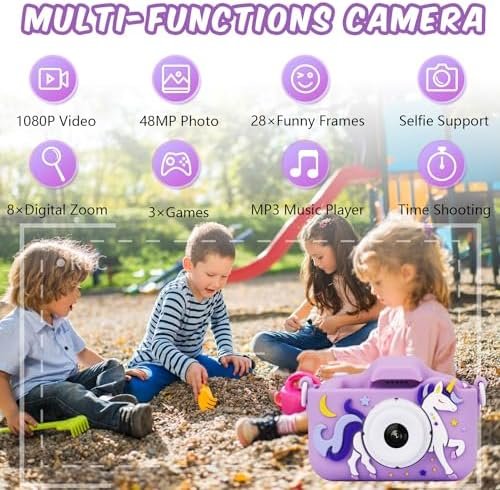 48 MP Kids Camera Girls Boys 3-12 Years Old,1080P HD Digital Video Camera for Kids with 32GB Card, Toddler Camera with Cartoon Silicone Cover, Christmas Birthday Gifts for Kids -Purple - Image 2