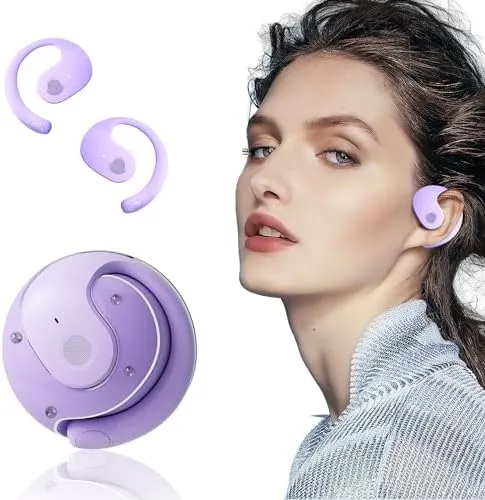 Bluetooth OWS Headphone, Wireless Bluetooth Earphone, Out of Ear Open Ear Headphones, Active Noise Hanging Ear Headset, Air Conduction Headphones for Running Cycling Work Long Playtime(Purple)