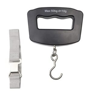 Luggage Scales, 50kg/110lb Electronic Hanging Scales,Handheld Style Suitcase Scales with Backlit LCD Display, Fish Scale with Hook for Travel Outdoor Home Use. Black
